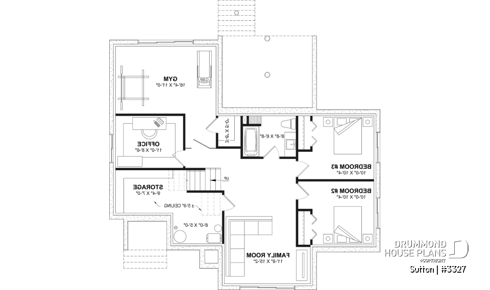 Finished basement (Optional $) - Split-Entry Bungalow House Plan with 1 to 3 Bedrooms, 1.5 to 2.5 bath and Main-Floor Master Suite - Sutton