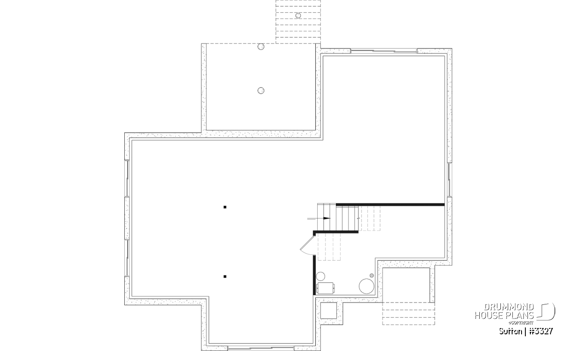 Unfinished basement - Split-Entry Bungalow House Plan with 1 to 3 Bedrooms, 1.5 to 2.5 bath and Main-Floor Master Suite - Sutton