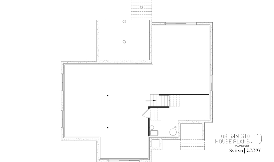 Unfinished basement - Split-Entry Bungalow House Plan with 1 to 3 Bedrooms, 1.5 to 2.5 bath and Main-Floor Master Suite - Sutton