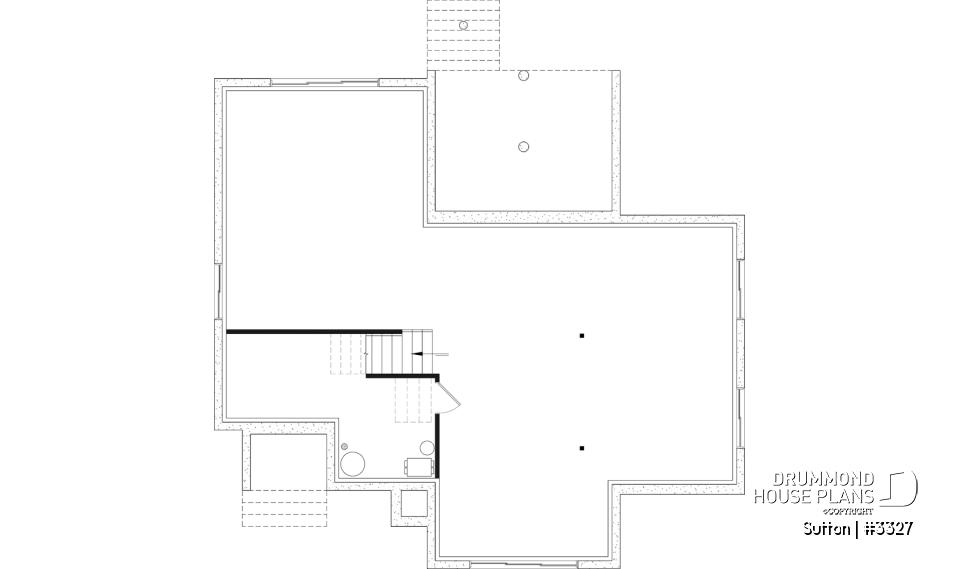 Unfinished basement - Split-Entry Bungalow House Plan with 1 to 3 Bedrooms, 1.5 to 2.5 bath and Main-Floor Master Suite - Sutton