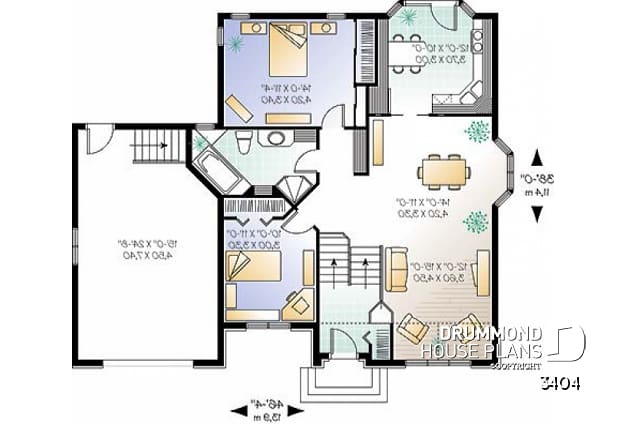 1st level - Spacious 2 bedroom one-storey house plan with garage - Irina 2