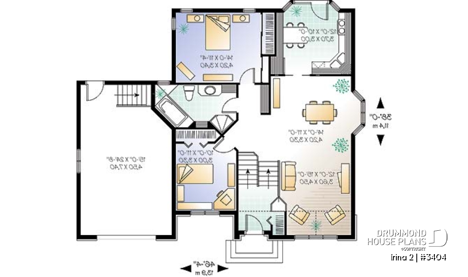 1st level - Spacious 2 bedroom one-storey house plan with garage - Irina 2