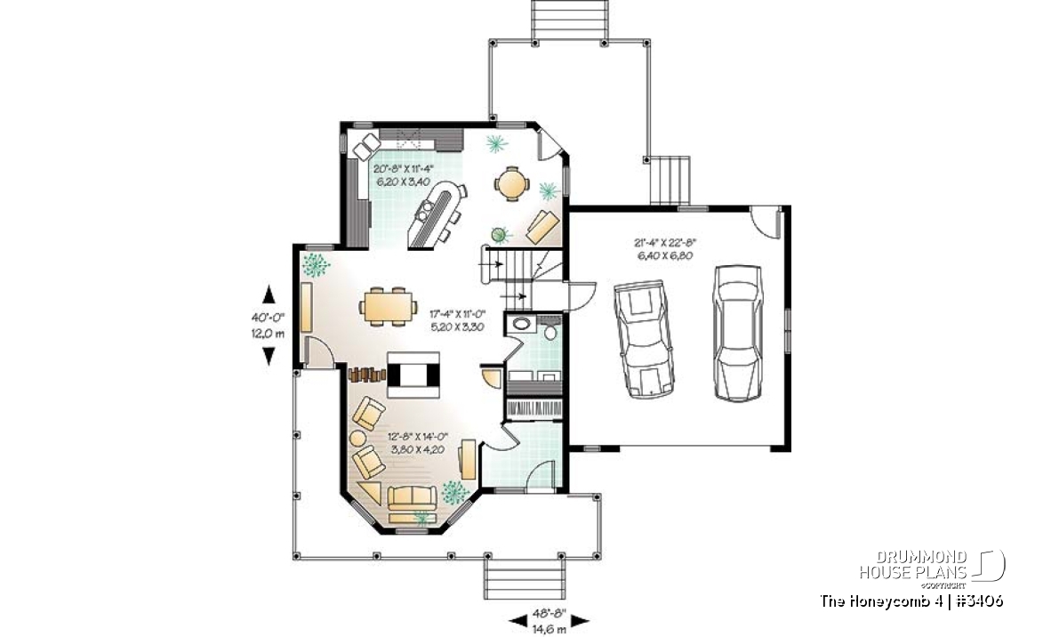 1st level - Open floor plan Victorian home design, large bonus, fireplace, breakfast nook, kitchen island, 2 .5 baths - The Honeycomb 4