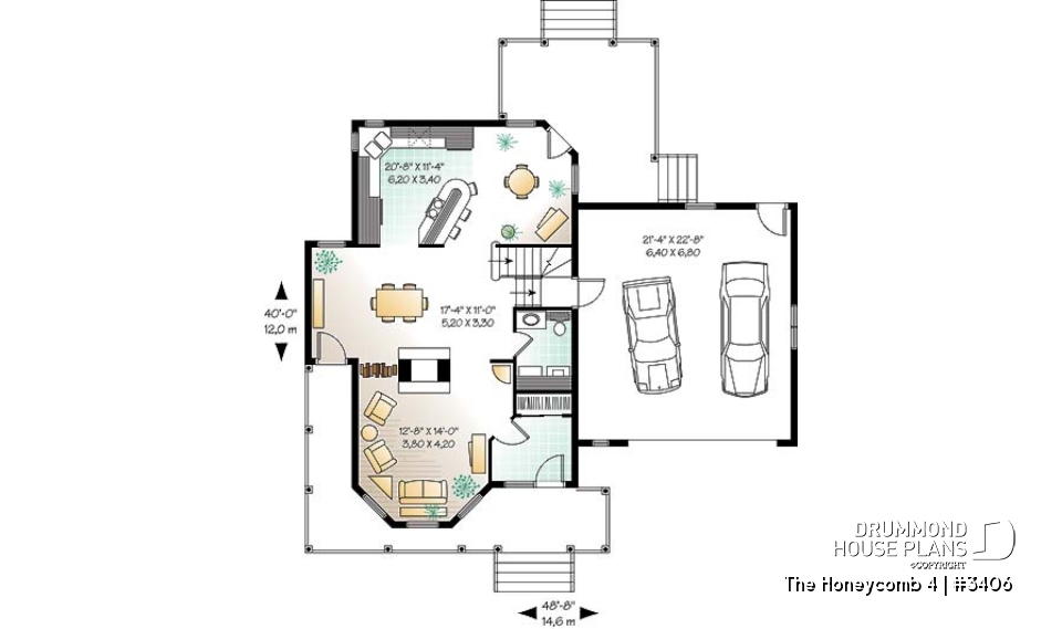 1st level - Open floor plan Victorian home design, large bonus, fireplace, breakfast nook, kitchen island, 2 .5 baths - The Honeycomb 4