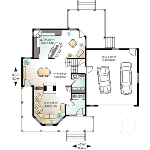 1st level - Open floor plan Victorian home design, large bonus, fireplace, breakfast nook, kitchen island, 2 .5 baths - The Honeycomb 4
