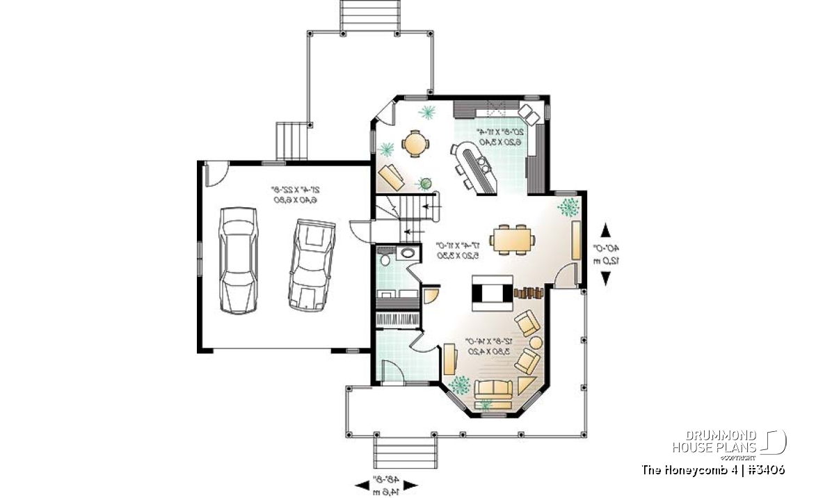 1st level - Open floor plan Victorian home design, large bonus, fireplace, breakfast nook, kitchen island, 2 .5 baths - The Honeycomb 4