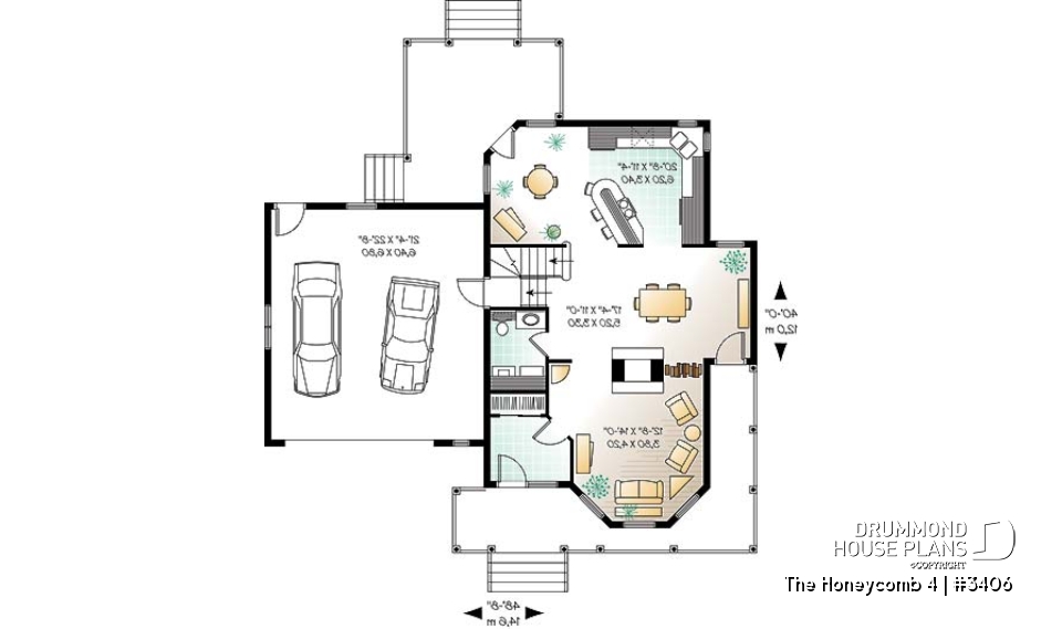 1st level - Open floor plan Victorian home design, large bonus, fireplace, breakfast nook, kitchen island, 2 .5 baths - The Honeycomb 4