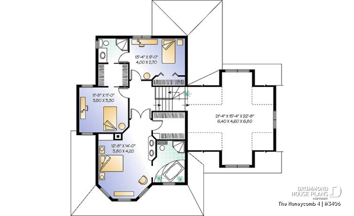 2nd level - Open floor plan Victorian home design, large bonus, fireplace, breakfast nook, kitchen island, 2 .5 baths - The Honeycomb 4