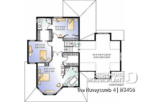 2nd level - Open floor plan Victorian home design, large bonus, fireplace, breakfast nook, kitchen island, 2 .5 baths - The Honeycomb 4
