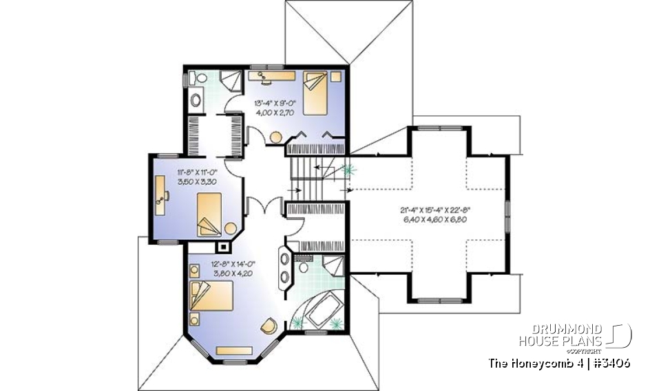 2nd level - Open floor plan Victorian home design, large bonus, fireplace, breakfast nook, kitchen island, 2 .5 baths - The Honeycomb 4