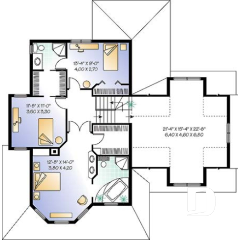2nd level - Open floor plan Victorian home design, large bonus, fireplace, breakfast nook, kitchen island, 2 .5 baths - The Honeycomb 4