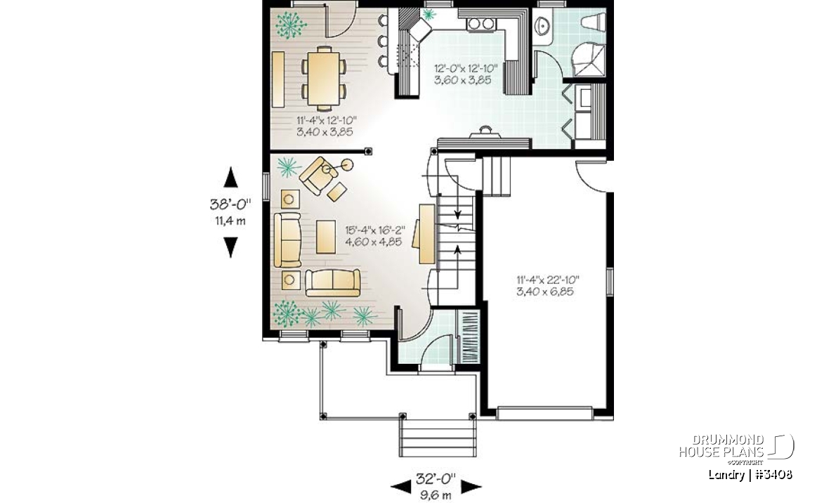 1st level - 2-storey 3 to 4 bedroom european style house plan, garage, planning desk, laundry on main floor - Landry
