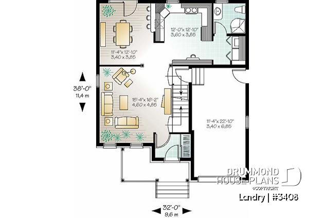 1st level - 2-storey 3 to 4 bedroom european style house plan, garage, planning desk, laundry on main floor - Landry