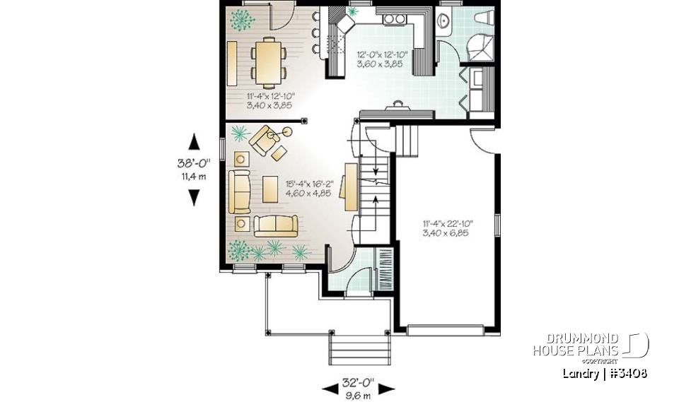 1st level - 2-storey 3 to 4 bedroom european style house plan, garage, planning desk, laundry on main floor - Landry