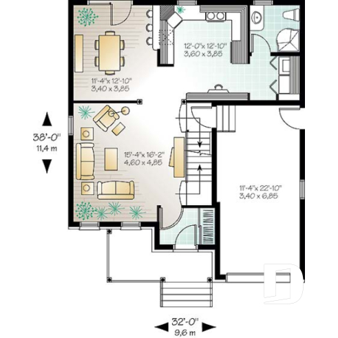 1st level - 2-storey 3 to 4 bedroom european style house plan, garage, planning desk, laundry on main floor - Landry