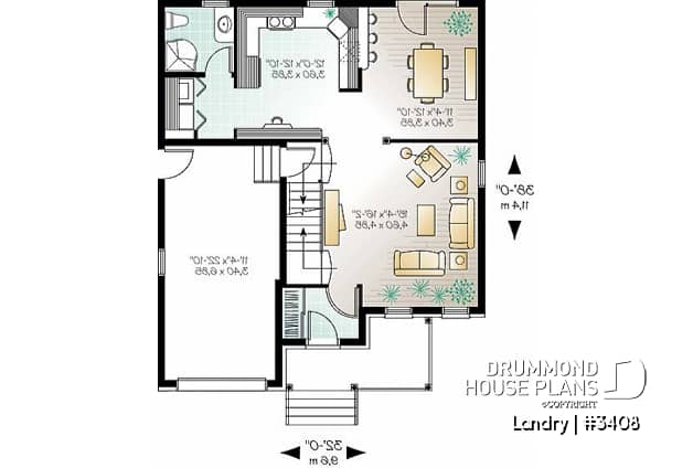1st level - 2-storey 3 to 4 bedroom european style house plan, garage, planning desk, laundry on main floor - Landry