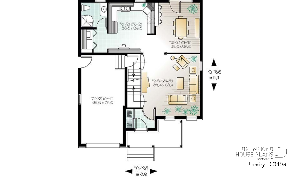 1st level - 2-storey 3 to 4 bedroom european style house plan, garage, planning desk, laundry on main floor - Landry
