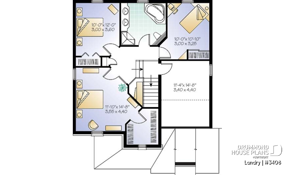 2nd level - 2-storey 3 to 4 bedroom european style house plan, garage, planning desk, laundry on main floor - Landry