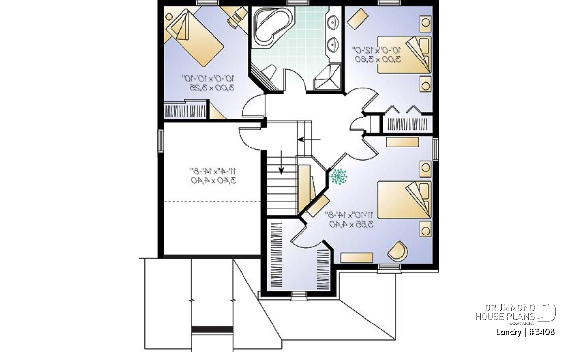 2nd level - 2-storey 3 to 4 bedroom european style house plan, garage, planning desk, laundry on main floor - Landry