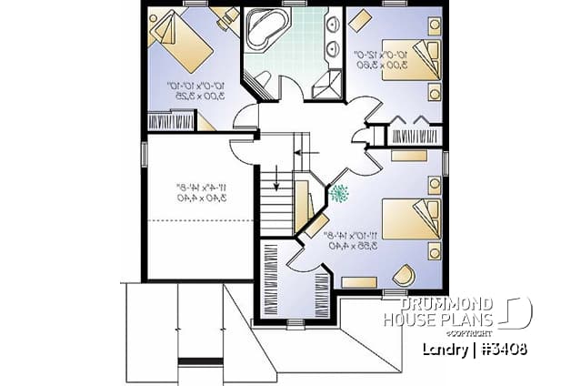 2nd level - 2-storey 3 to 4 bedroom european style house plan, garage, planning desk, laundry on main floor - Landry