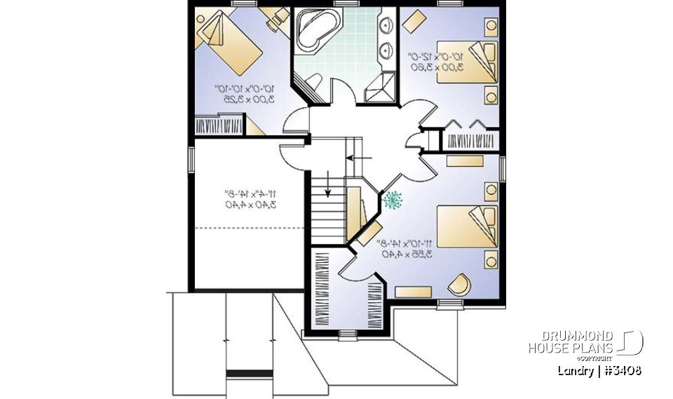 2nd level - 2-storey 3 to 4 bedroom european style house plan, garage, planning desk, laundry on main floor - Landry