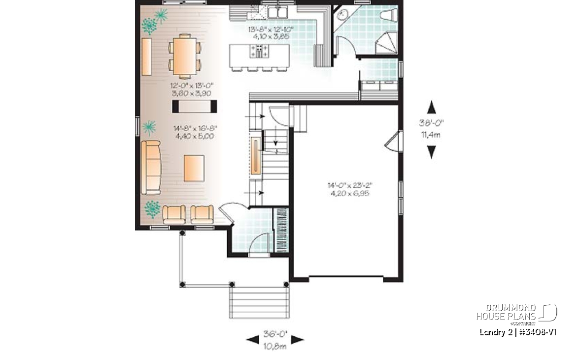 1st level - Country style 3 bedroom home plan with bonus space for bedroom #4 or home office - Landry 2
