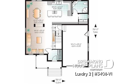 1st level - Country style 3 bedroom home plan with bonus space for bedroom #4 or home office - Landry 2