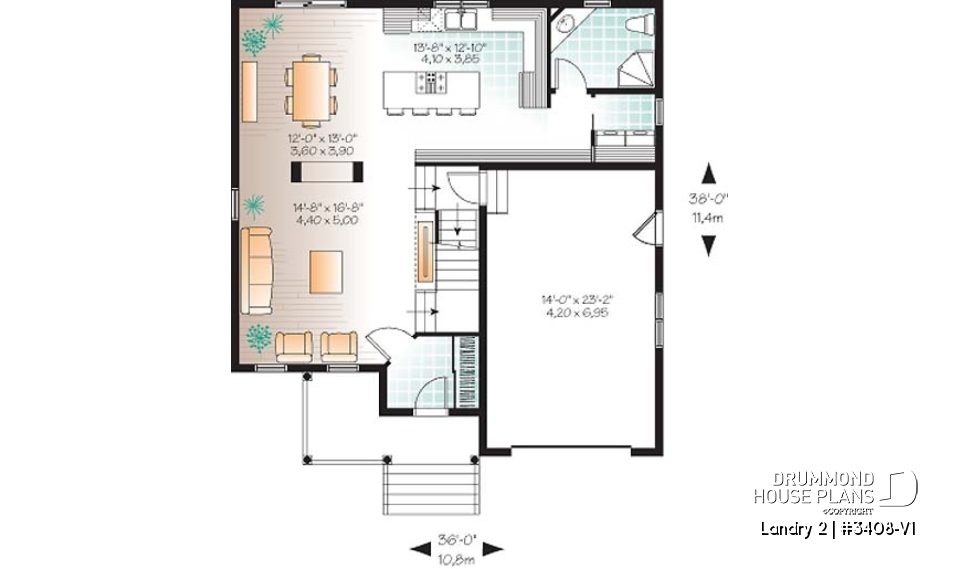 1st level - Country style 3 bedroom home plan with bonus space for bedroom #4 or home office - Landry 2