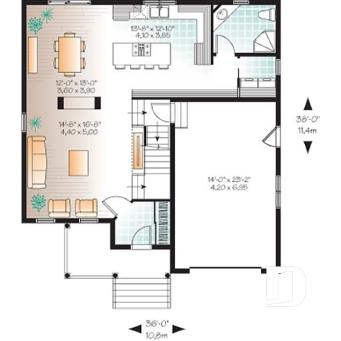 1st level - Country style 3 bedroom home plan with bonus space for bedroom #4 or home office - Landry 2