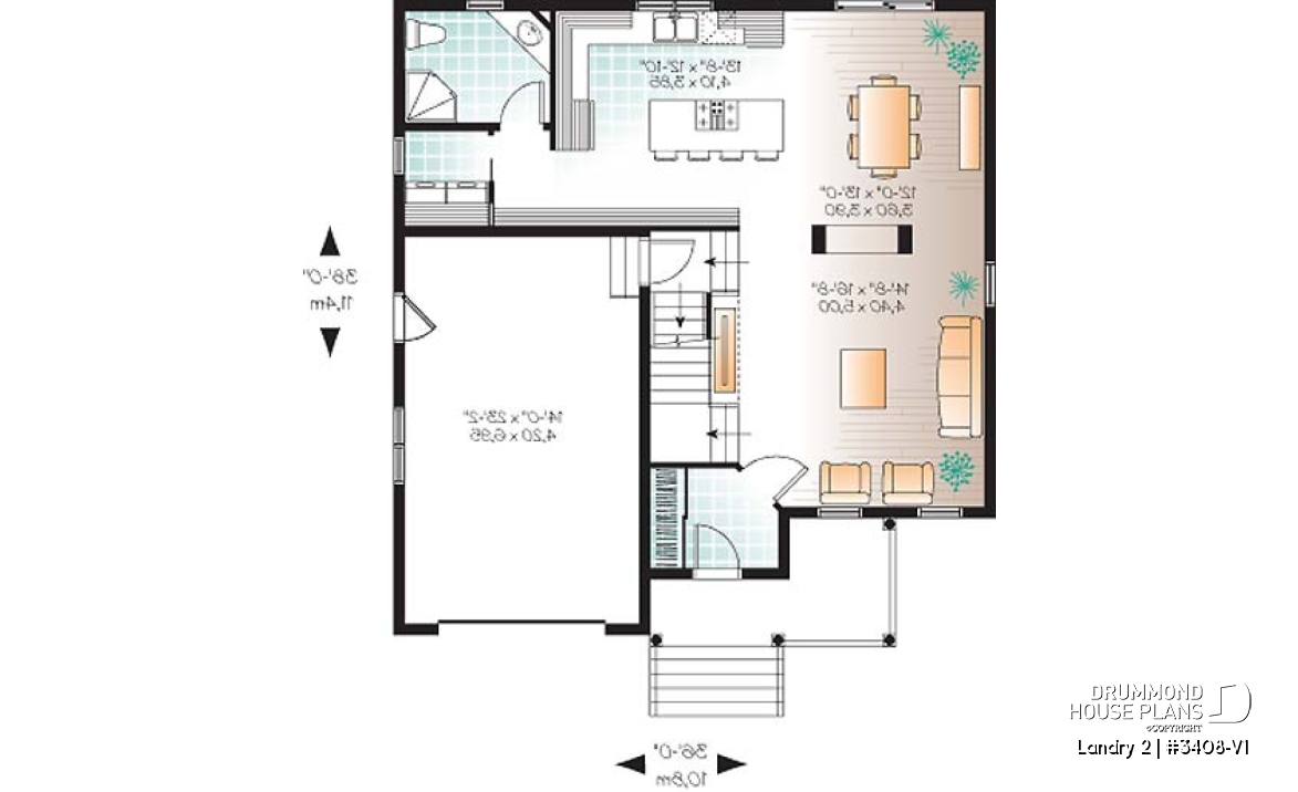 1st level - Country style 3 bedroom home plan with bonus space for bedroom #4 or home office - Landry 2