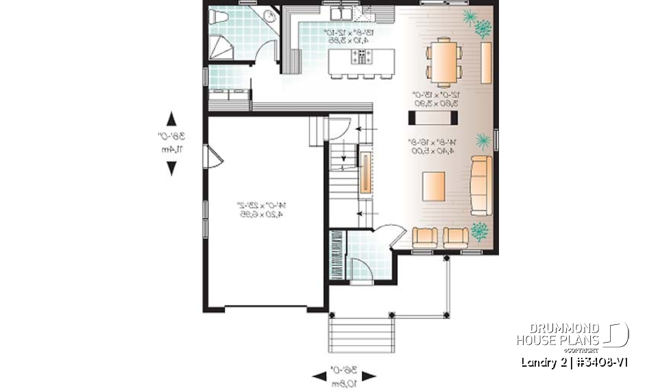 1st level - Country style 3 bedroom home plan with bonus space for bedroom #4 or home office - Landry 2
