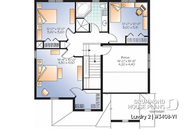2nd level - Country style 3 bedroom home plan with bonus space for bedroom #4 or home office - Landry 2