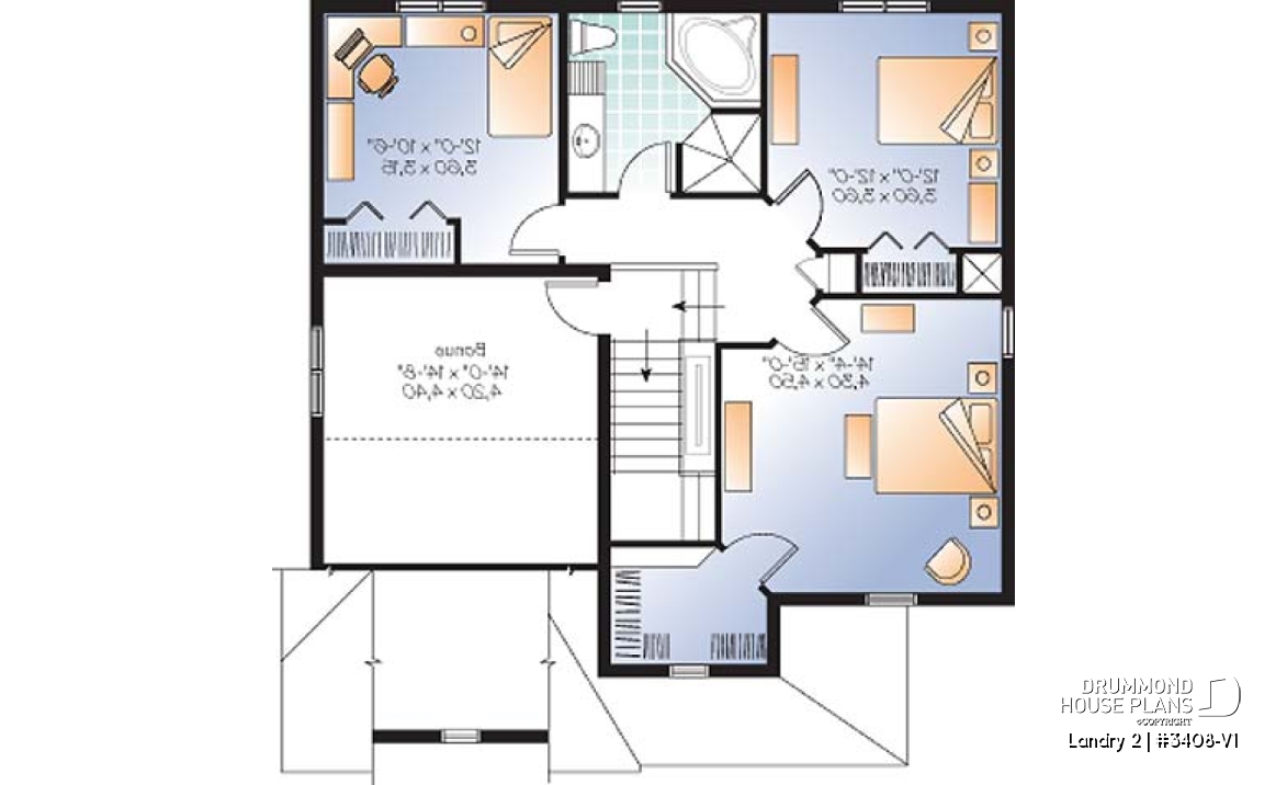 2nd level - Country style 3 bedroom home plan with bonus space for bedroom #4 or home office - Landry 2