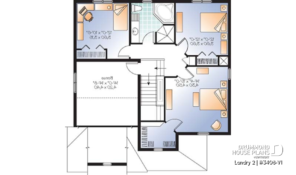 2nd level - Country style 3 bedroom home plan with bonus space for bedroom #4 or home office - Landry 2