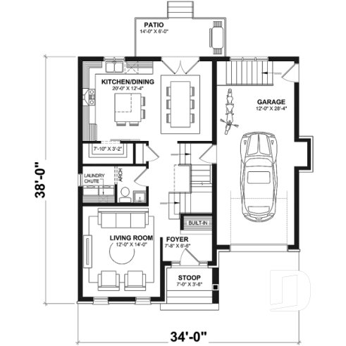 1st level - Elegant 2-storey French-style home with garage, fireplace, and island kitchen. - Italianate