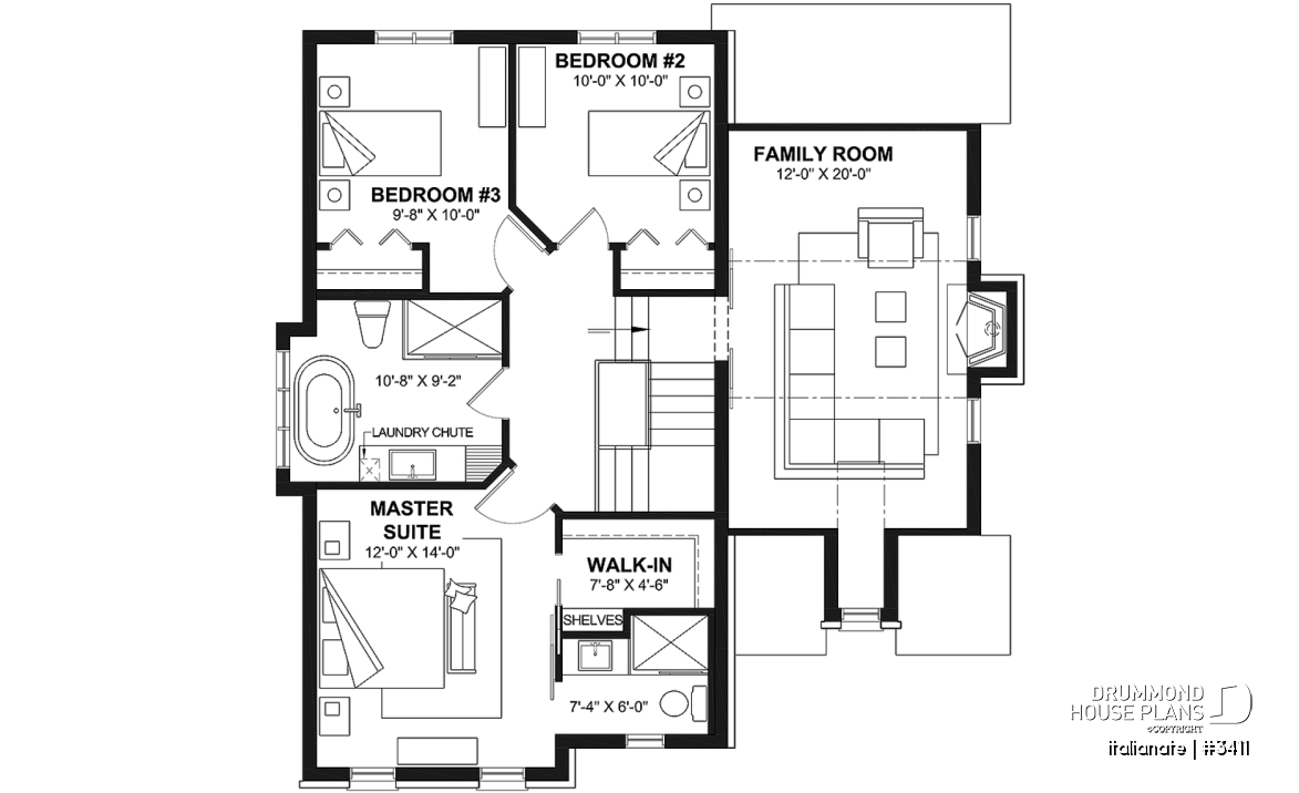 2nd level - Elegant 2-storey French-style home with garage, fireplace, and island kitchen. - Italianate