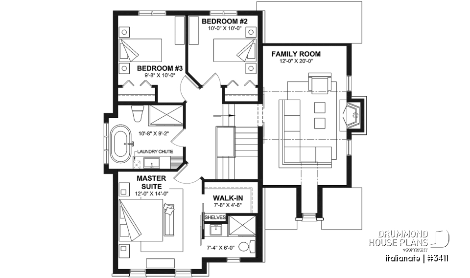 2nd level - Elegant 2-storey French-style home with garage, fireplace, and island kitchen. - Italianate