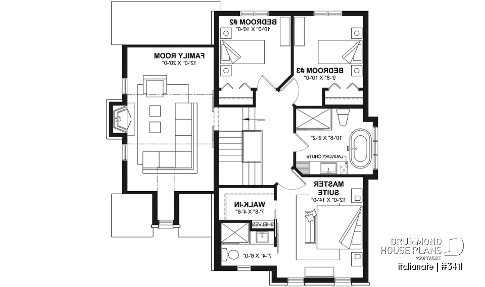 2nd level - Elegant 2-storey French-style home with garage, fireplace, and island kitchen. - Italianate