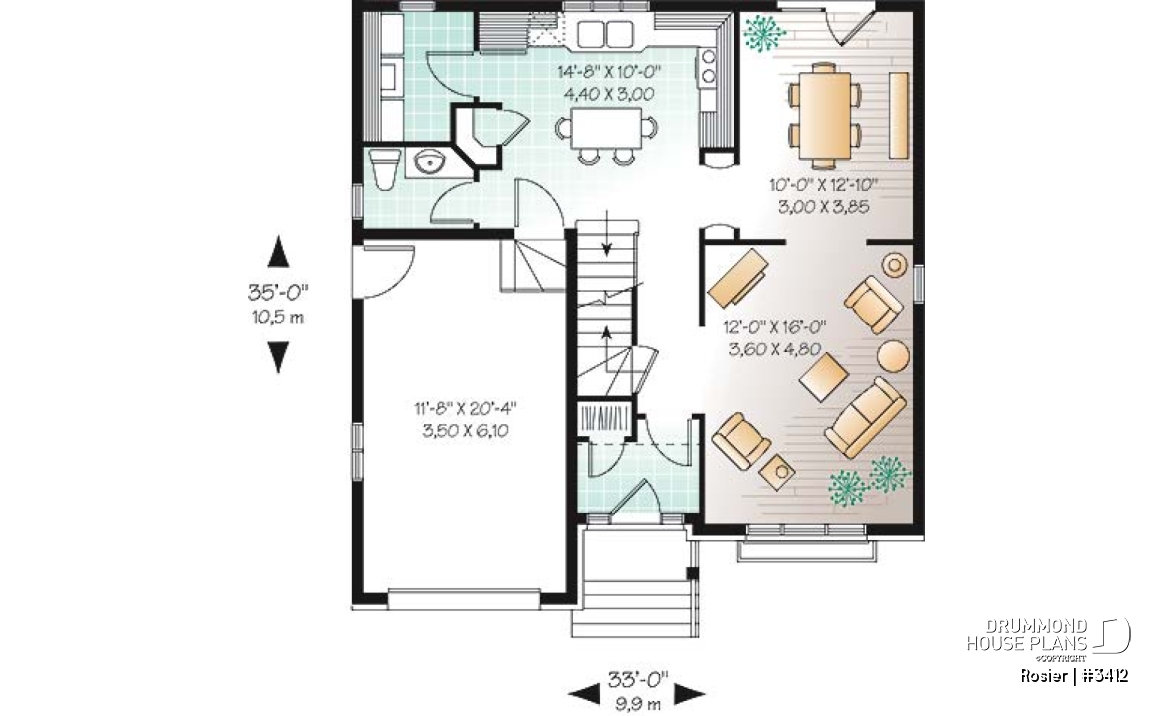 1st level - Traditional home plan, kitchen with nice pantry, large master suite - Rosier