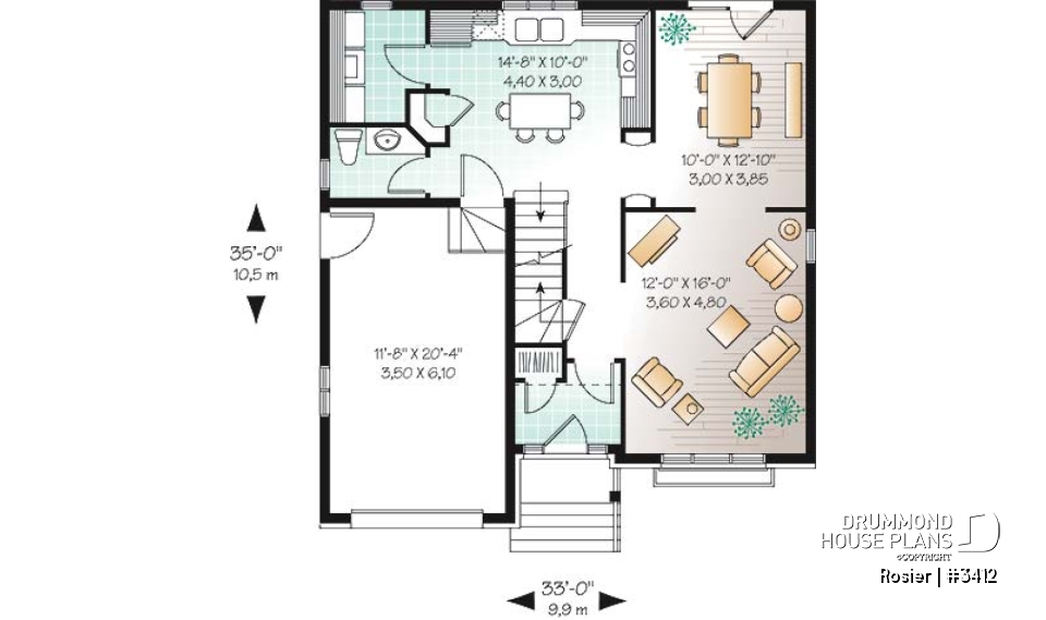 1st level - Traditional home plan, kitchen with nice pantry, large master suite - Rosier