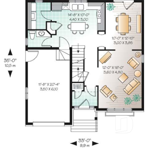 1st level - Traditional home plan, kitchen with nice pantry, large master suite - Rosier