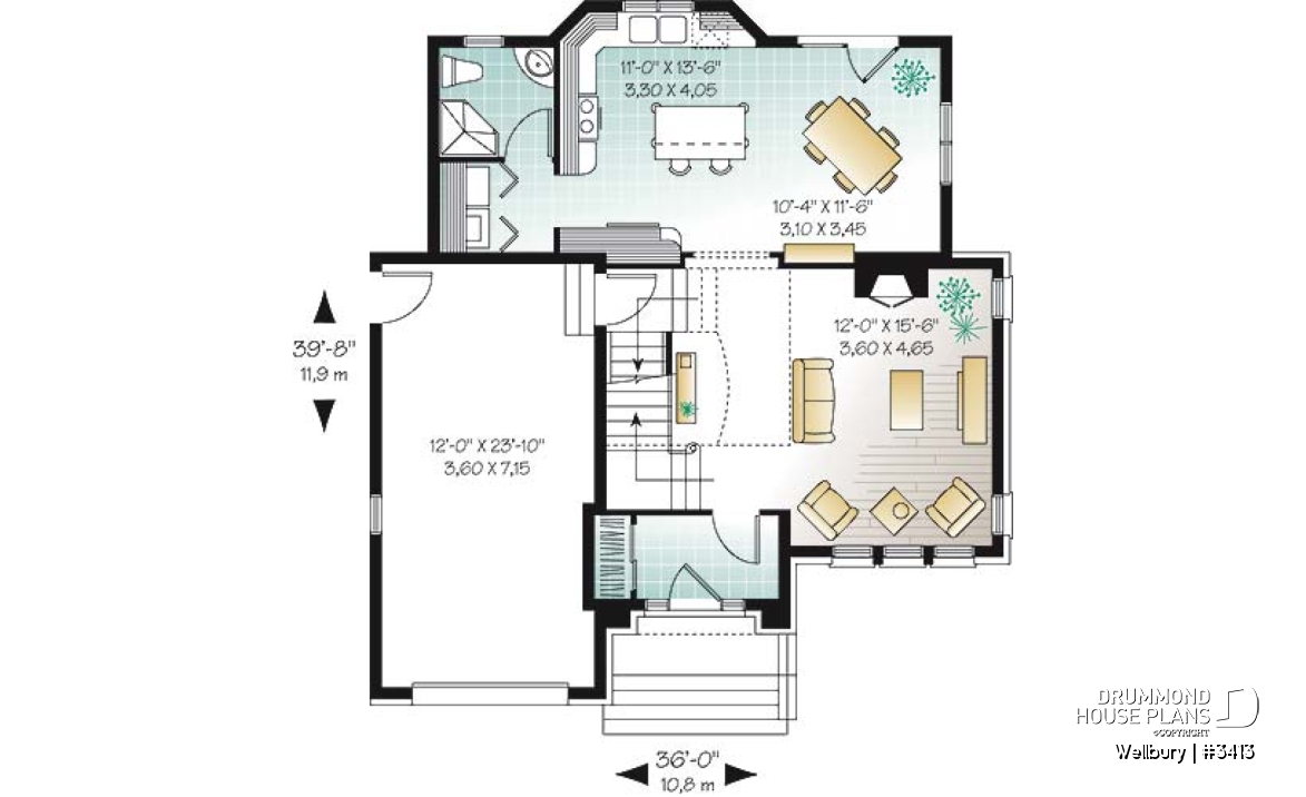 1st level - 2 story house plan with garage, 3 bedrooms - Wellbury