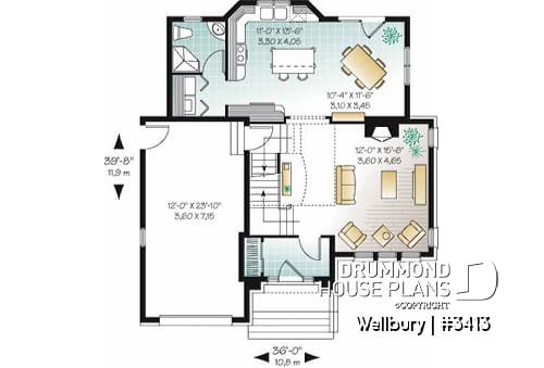 1st level - 2 story house plan with garage, 3 bedrooms - Wellbury