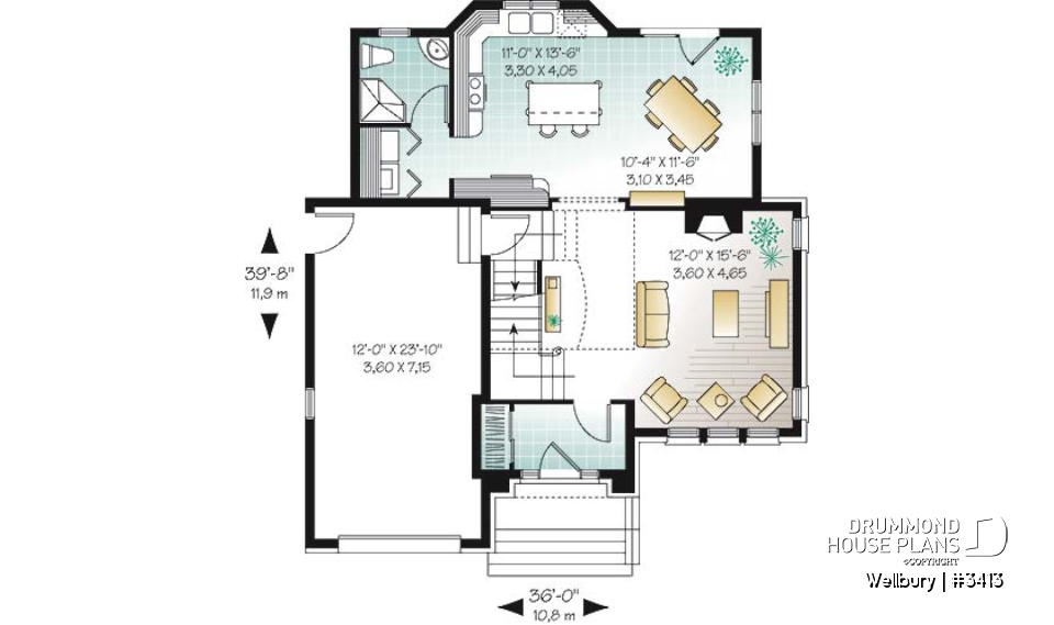 1st level - 2 story house plan with garage, 3 bedrooms - Wellbury