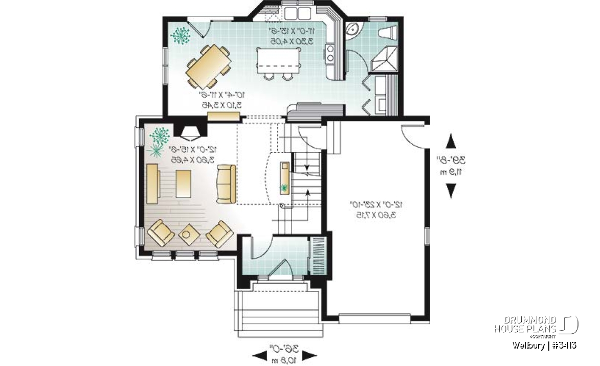 1st level - 2 story house plan with garage, 3 bedrooms - Wellbury