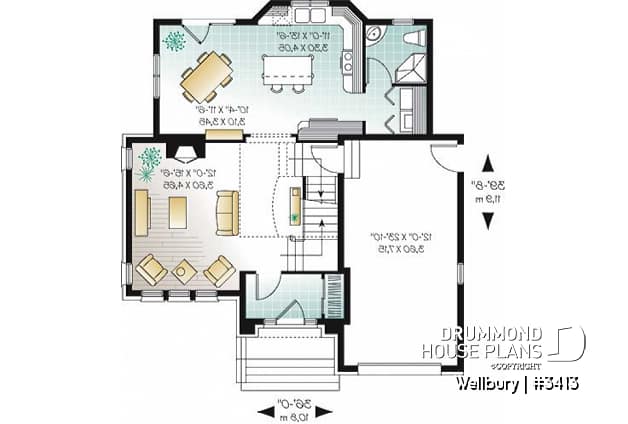 1st level - 2 story house plan with garage, 3 bedrooms - Wellbury