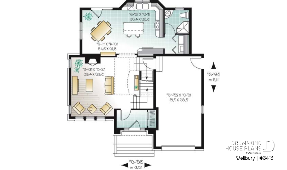 1st level - 2 story house plan with garage, 3 bedrooms - Wellbury