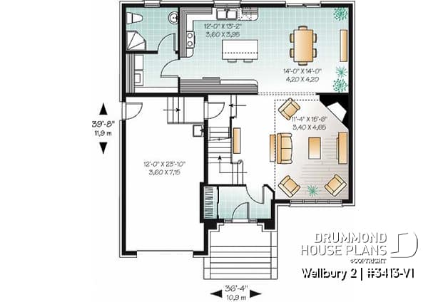 1st level - European style home plan with 3 bedroom, mezzanine and garage - Wellbury 2