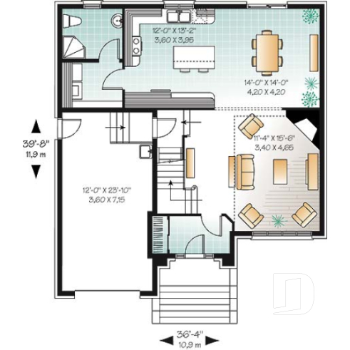 1st level - European style home design with 3 bedrooms, mezzanine and garage - Wellbury 2