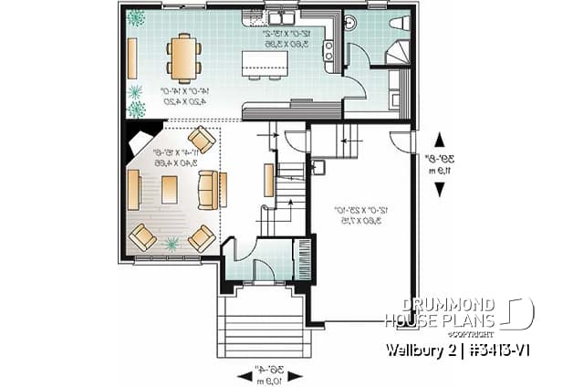 1st level - European style home plan with 3 bedroom, mezzanine and garage - Wellbury 2